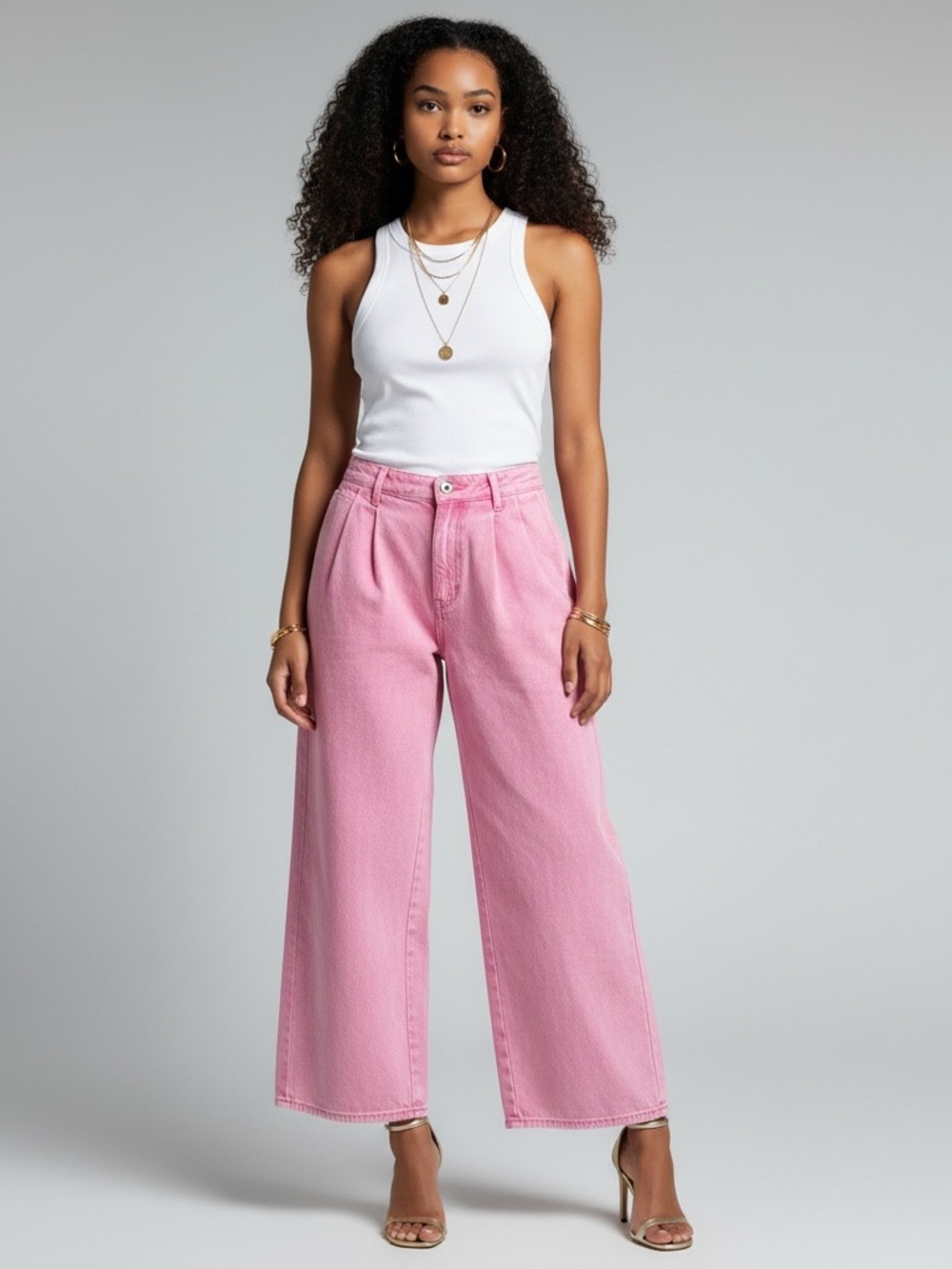 Avec Les Filles Bubblegum Pink super Wide-Leg Cotton Pants